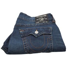 True Religion Ricky Relaxed Straight Flap Pocket Dark Wash Jeans‎ Mens
